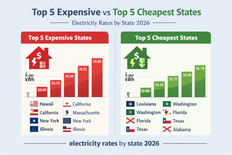 Average US electricity rates by state 2026 chart